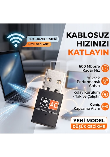 600 Mbps Usb Wifi Adaptörü Kablosuz İnternet Güçlendirici Tak Çalıştır Mini Dongle