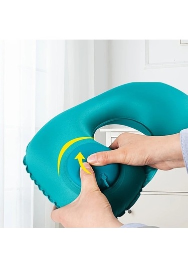 Trendooze Yeşil Şişme Boyun Yastığı Taşınabilir Hafif Otomatik Şişme Ofis Seyahat Yeşil Yeşil