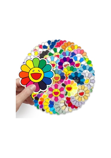 50 Adet Tekrarsız Renkli Çiçekler Kalite Pvc Sticker 02