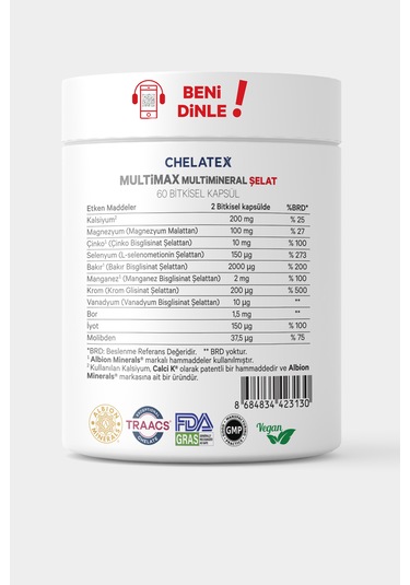 Chelatex Multimax Multimineral Şelat Takviye Edici Gıda 60 Bitki