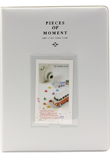128 Cepler Fotoğraf Kitabı Albümü İsim Kartı Tutucu Fujifilm Instax Mini 8 / 7s / 70/25 / 50s / 90 Gri Beyaz