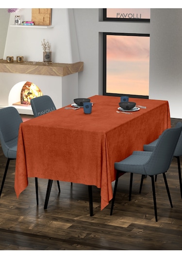 Kadife Dokulu Kiremit Rengi Masa Örtüsü Kiremit