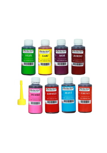 Perfection Chef 8'li Sıvı Su Bazlı Likit Gıda Boyası Bordo Pembe Turuncu Sarı Kırmızı Mavi Yeşil Mor 8 X 150 Gr .