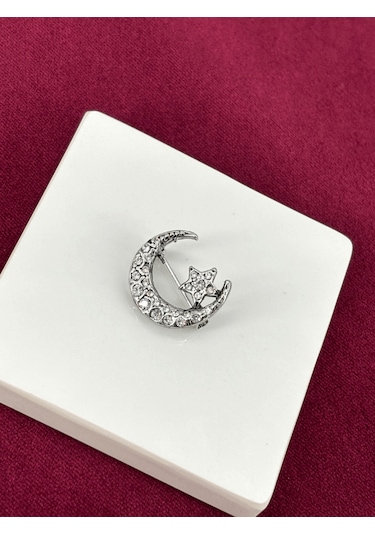 Gümüş Taşlı Ay-yıldız Figürlü Silver Broş Silver
