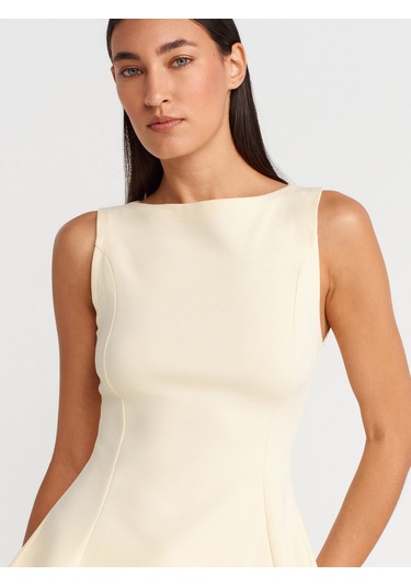 Dilvin 21001 Kayık Yaka Peplum Top-açık Sarı Açık Sarı