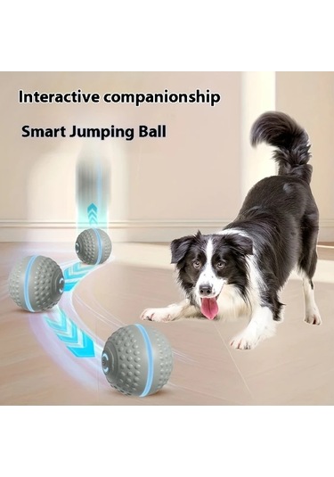 Turcoshop11 Gri 1 Otomatik Zıplayan Köpek Oyuncağı Usb Şarjlı Akıllı İnteraktif Top Küçük Orta Büyük Köpekler İçin