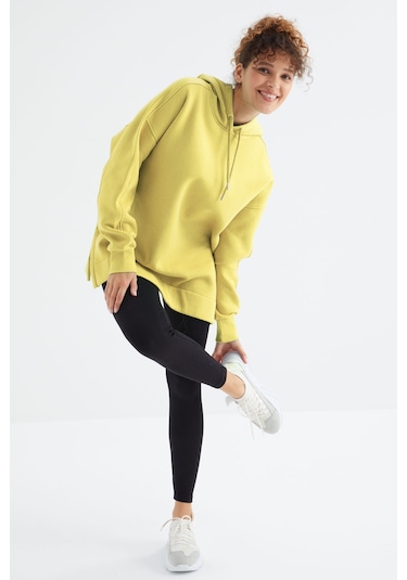 Tommy Life Limon Reglan Kol Basic Kapüşonlu Oversize Sweatshirt Tunik - 97242 Limon Sarısı