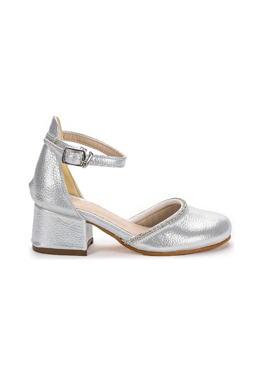 Kiko Kids 771 Taşlı Kız Çocuk 5 Cm Topuklu Sandalet Ayakkabı Gümüş 001