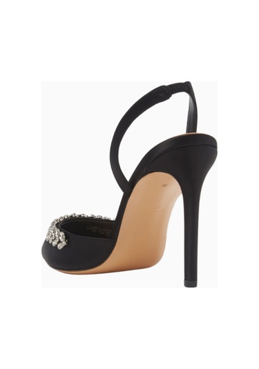 Nass Sandra 100 Kristal Işlemeli Saten Slingback Stiletto, Şık Ve Zarif Siyah