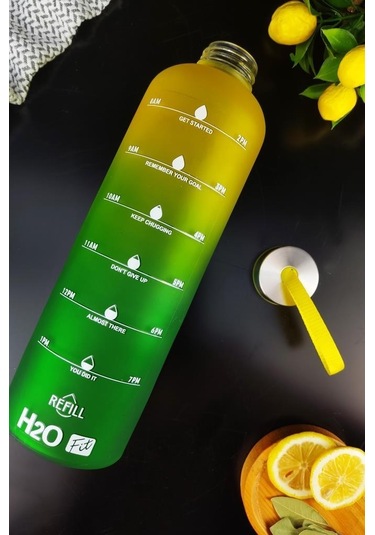 Digithome H2o Çift Renkli Motivasyon Cam Matara Su Şişesi 1000 Cc Sarı - H2o87184 - Hyt