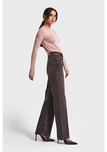 Itsbasic Kadın Taşlanmış Koyu Kot Rengi Doris 2w5-138 Straight Fit Yüksek Bel %100 Koton Denim Jean Taşlanmış K.kot