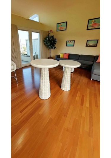 Doğal Ahşap Krem Renk 2 Li Sehpa Seti Mantar Yan Sehpa Takımı