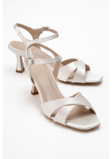 Melin Sedef Saten Çapraz Bantlı Kadın Topuklu Ayakkabı Sedef