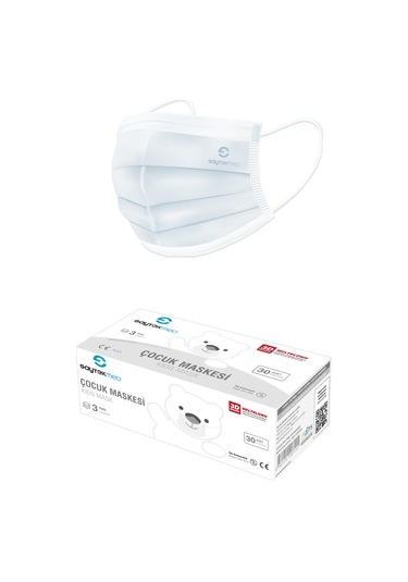 Saytekmed Meltblown Filtreli, 3 Katlı Beyaz Çocuk Maskesi (3 Kutu/90 Adet)