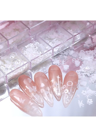 Parlak Beyaz Tırnak Süsleme Folyo Pulları Karışık Dizayn Kelebek Kalp Harfler Yıldızlar Nail Art