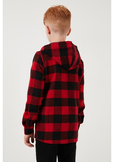 Lela Kapüşonlu Çift Cepli Ekoseli Oduncu Erkek Çocuk Gömlek Cf25W81787 Kırmızı