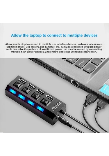 Willowhaven 4 Portlu Usb 2.0 Hub - Bağımsız Port Kontrollü Güç Anahtarlı Usb Genişletici