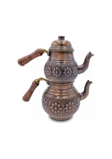 Çaydanlık Bakır Küçük Boy Eskitme Papatya Model Kahverengi