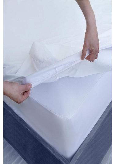 Divanev Fitted Alez 90x190+30 Cm Tek Kişilik Pamuk Kumaş Sıvı Geçirmez Yatak Koruyucu Beyaz