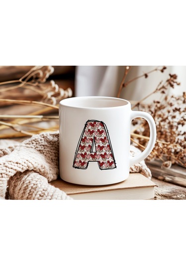 A Harfi Aşk Temalı Kupa - Kalp Desenli Kişiye Özel Romantik Sevgililer Günü Kahve Kupası Beyaz