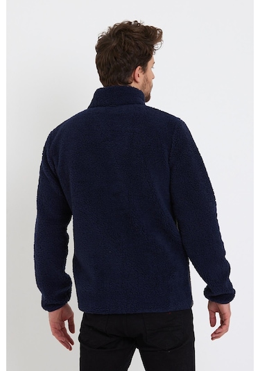 Erkek Dik Yaka Parçalı Polar Ceket Lacivert