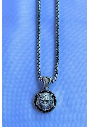 Kurt El İşçiliği Paslanmaz Çelik Zincir Erkek Kolye Gümüş