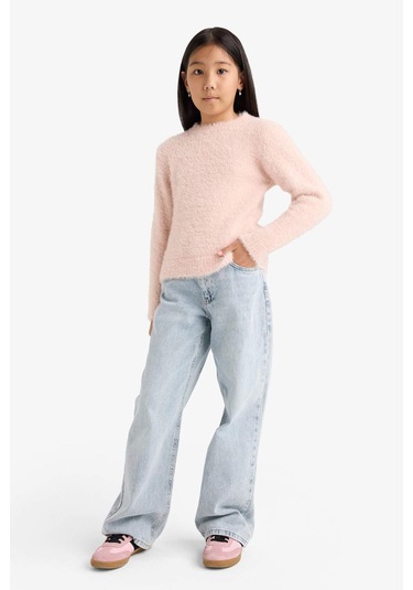 Defacto Kız Çocuk Bisiklet Yaka Triko Kazak Y2640a625wnpn437 Pembe-pn437