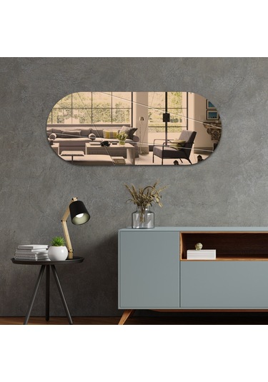Ayna Bronz Ayna Victory Tasarım Kanallı Oval Ayna 50cm X 120 Bronz