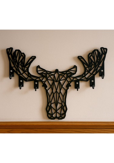Geyik Figürlü Duvar Tipi Anahtarlık Askılığı Siyah - Beyaz