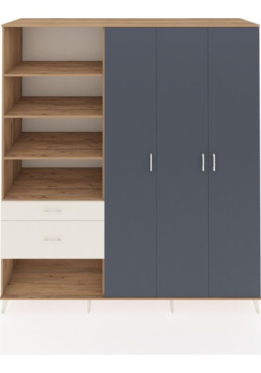 Kronos Dolap 16 Raflı 2 Çekmeceli 3 Kapaklı 220x59x243 Çam-antrasit/aytaşı Antrasıt/aytası
