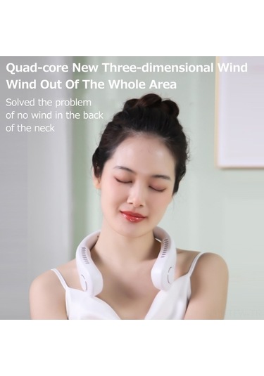 Fortunelane 3 Hızlı Usb Şarjlı 2600mah Bataryalı Boyun Bağlı Bladeless Fan, Serinletici El Fani Beyaz