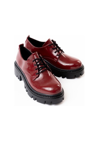 868-754 Bordo Rugan Bağcıklı Günlük Yüksek Tabanlı Loafer Ayakkabı Beyaz