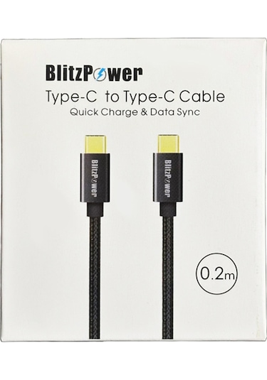 Blitzpower Type-c To Type-c Örgü Metal 20cm Şarj Kablosu