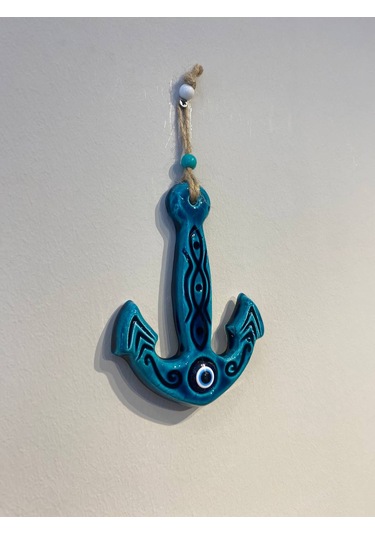 El Yapımı Nazar Boncuğu, Duvar Dekorasyon Ürünü, Seramik, El İşçiliği, Turkuaz Renkte Çapa Desenli -