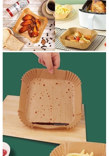 Tüm Modeller İçin 100 Adet Kare Model Hava Fritözü Airfryer Pişirme Kağıdı Yağsız Firitöz