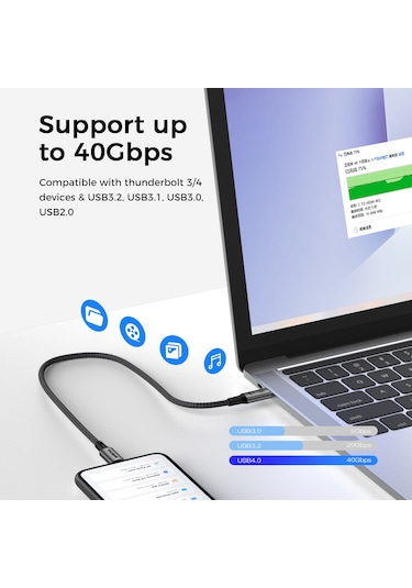 Yediseven Usb 4 To Type C 4.0 Harici Ssd Kablosu 40gbps Kısa 20cm