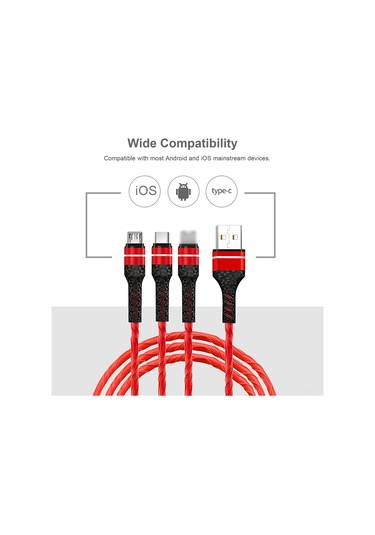 Symbee 1.2 Metre Sarı 3a Hızlı Şarj Kablosu - Lightning, Type-c Ve Micro Usb Uçları İle Çok Fonksiyonlu Usb Kablosu