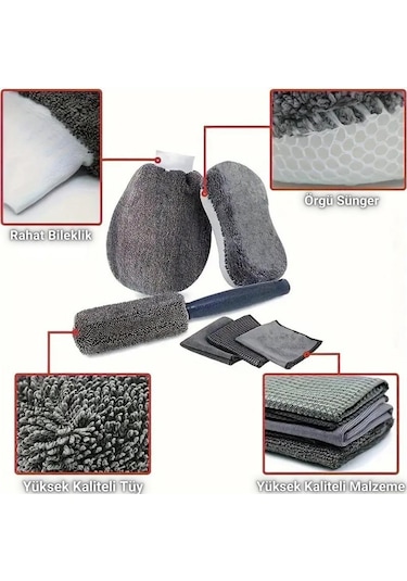 Polham 11 Parça Araba, Motorsiklet İç Ve Dış Detaylı Temizleme Seti, Yıkama Ve Kurulama Seti, Bakım Seti