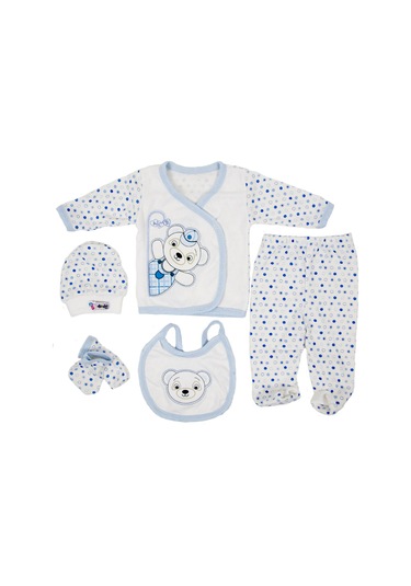 5 Parça Hastane Çıkışı Erkek Bebek Giyim Mavi Panda Mavi
