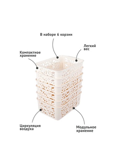 Polimerbyt 1,2 Litre 6'lı Plastik Saklama Sepeti Organiz 418062735 Sütlü