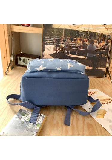 Jeemson Mavi Yıldız Desenli Geniş Hacimli Nilon Sırt Çantası 30x13x45 Cm