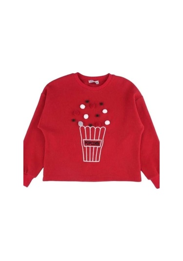 Kız Çocuk Popcorn Baskılı Sweatshirt-13493 Kırmızı