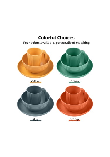 Neevoyu "taşınabilir Buğday Sapı Kamp Yemek Takımı: Kase, Tabak, Bardak Ve Çelik Çatal-bıçak Seti" Mavi