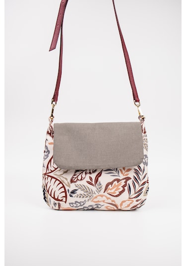 Fabric Craft Bag Omuz Çantası Desenli Kumaş Gri - Beyaz