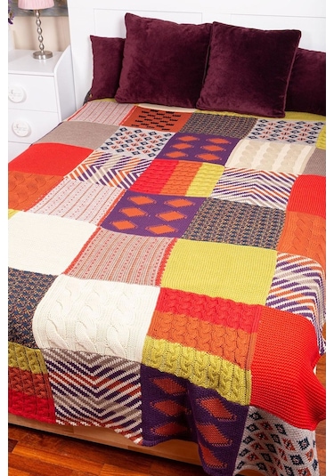 Peraluna Çift Kişilik Patch Özel Tasarım Battaniye 170X250 Cm-170X250 Cm Karışık