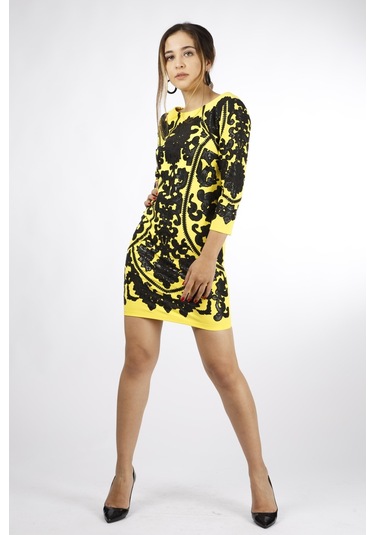 Favori Tekstil Desenli Baskılı Elbise 001