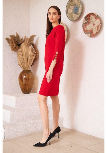 Darlin Moda Kırmızı Metal Aksesuar Detaylı Abiye Elbise Dm1014 Kırmızı