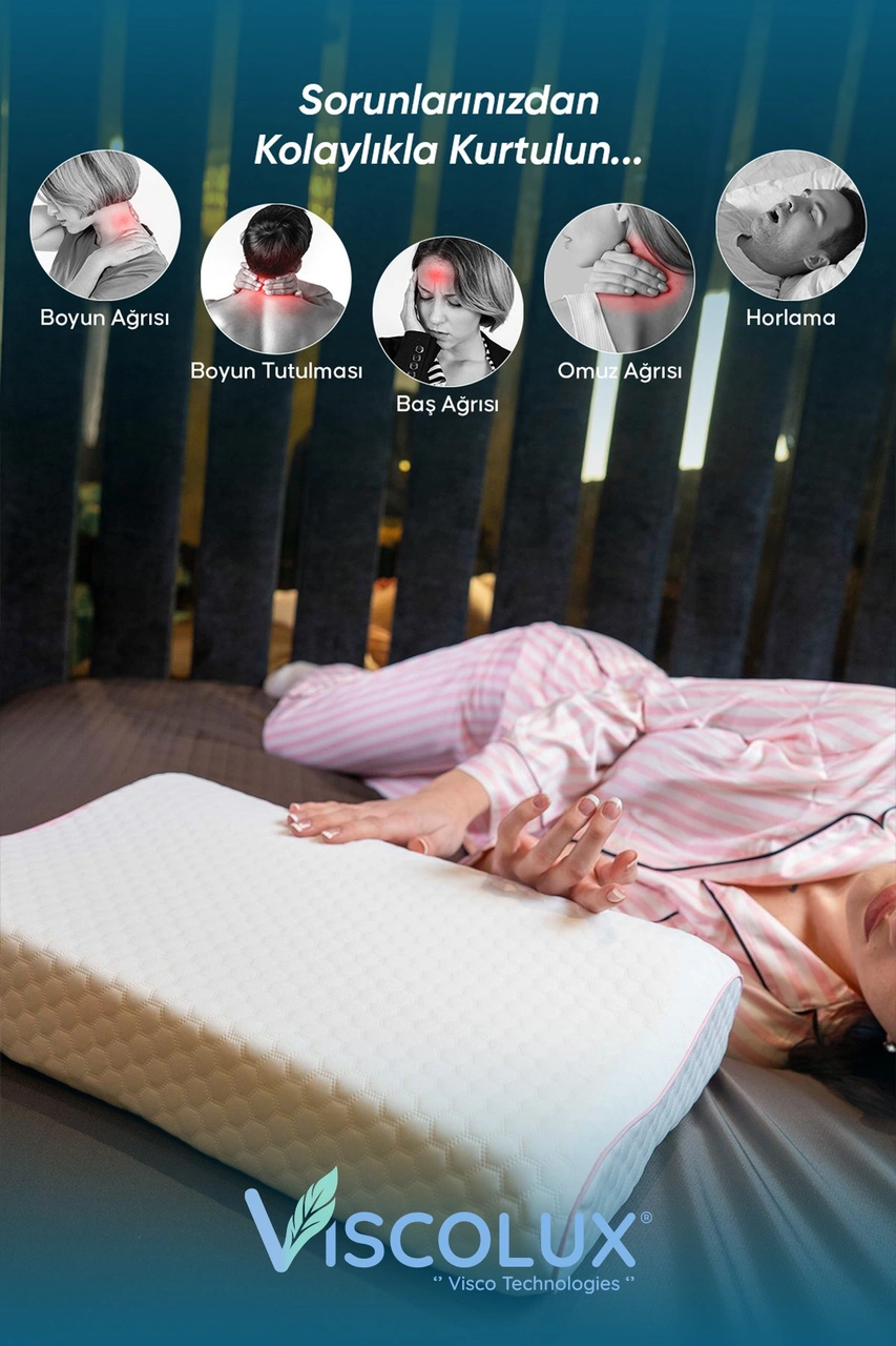 Medium Boy Ortopedik Yastık - Boyun Destekli Visco Yastık 56x36x11/7 Pembe