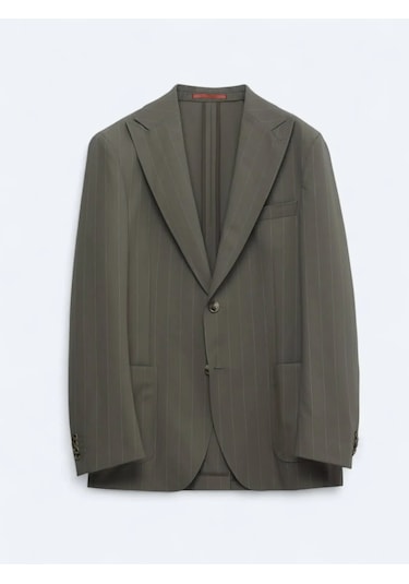 Vizon Çizgili Modern Fit Takım Elbise Vizon