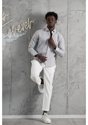 Advante Slimfit Yazlık Düz Pamuklu Gömlek Gri